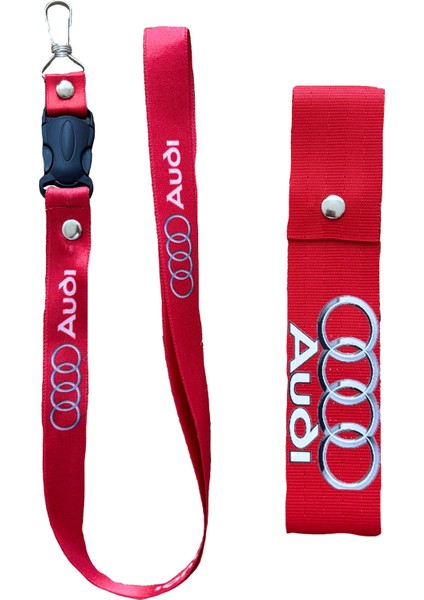 Audi Uyumlu, Kırmızı Renk, Yüksek Kalite Oto Ayna Askısı, Ayna Ipi ve Tampon Ipi Set