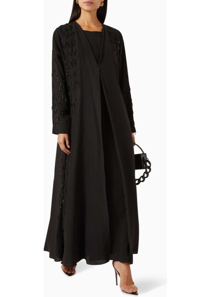 Şık Açık Önlü Abaya Elbise Uzun Kol Kına ve Davet Için Tam Takım fiyatları