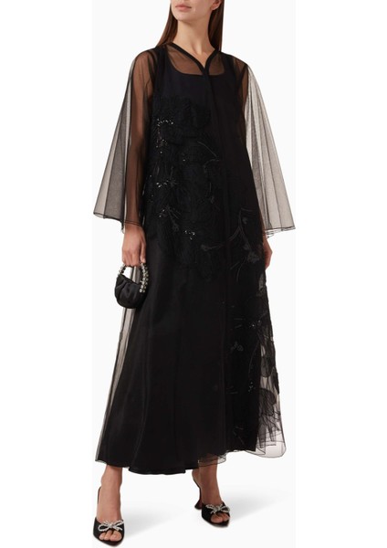 Şık Tül Abaya ile Ramazan'ı Zarafetle Kutlayın, Simli Detaylar ve Fırfırlı Dikişler ile Büyüleyin fiyatları