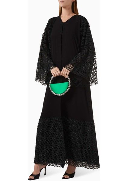 Zarif Dantel Işlemeli Abaya Çift Chiffon Moda Parçası Şık Taş Detaylı ve Ön Düğmeli fiyatları