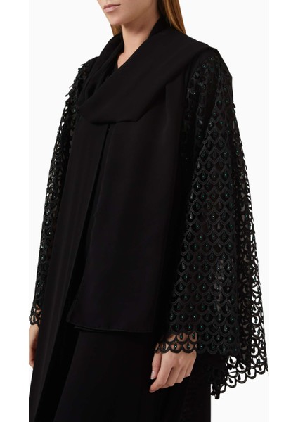 Zarif Dantel Işlemeli Abaya Çift Chiffon Moda Parçası Şık Taş Detaylı ve Ön Düğmeli fırsatları