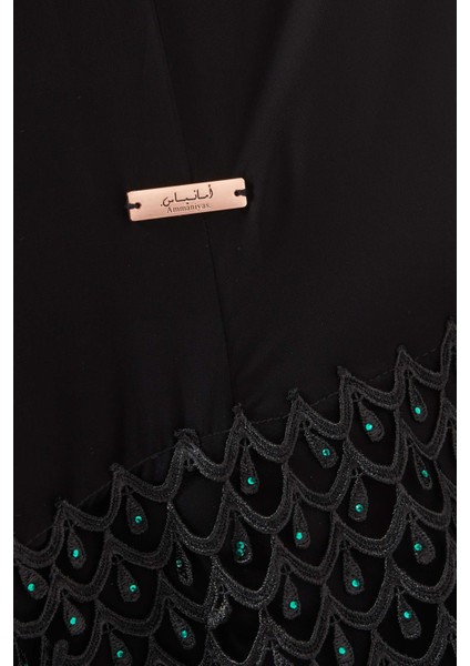 Zarif Dantel Işlemeli Abaya Çift Chiffon Moda Parçası Şık Taş Detaylı ve Ön Düğmeli indirimleri