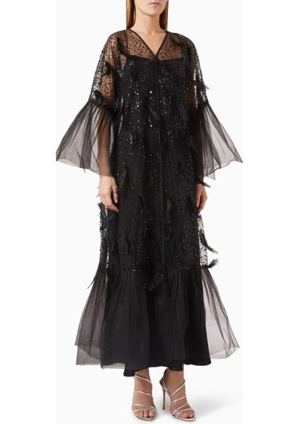 Şık Organza Abaya Ile Parlak Payet Detayları ve Sheila Hediye Kendi Tarzınızı Yansıtın