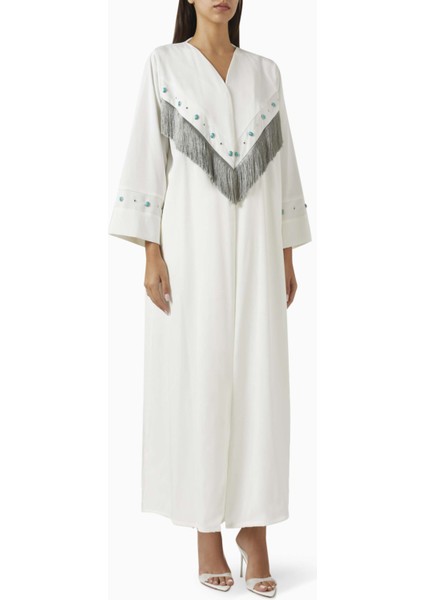 Şıklığı Yansıtan Süslemeli Fringeli Abaya ve Sheila Takımı