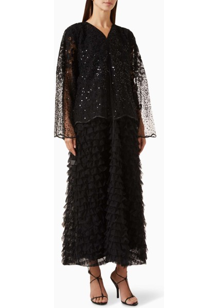 Şık Dantel Detaylı Ruffle Payetli Abiye Elbise Organza Modeli ile Zarif Tarzınızı Yansıtın