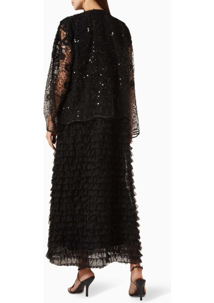 Şık Dantel Detaylı Ruffle Payetli Abiye Elbise Organza Modeli ile Zarif Tarzınızı Yansıtın modelleri