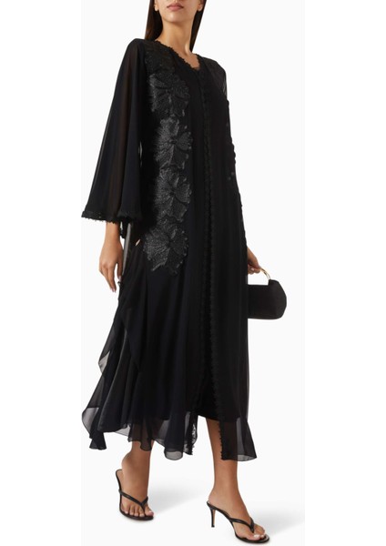 Şifon Dentelle Dantel Abaya Zarif Tasarım ve Parlak Aksesuarlarla Özel Şıklık fiyatları