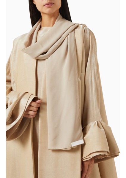 Minimalist Lüks Ruffle Kol 3 Parça Abaya Seti Pamuk Organza ile Şıklığı Yakalayın