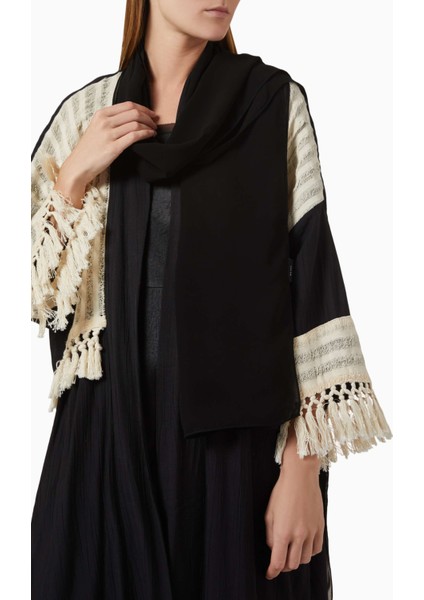 Şık Contrast Panellere Sahip Relaxed Yapılı Fringe Abaya ve Sheila Seti fırsatları