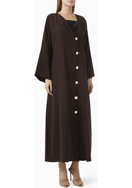 Modern V Yaka Butonlu Abaya Şık Drapeli Tasarım ve Şila ile Rahat Kullanım