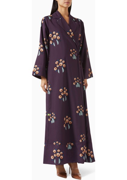 Floral Desenli Pamuk Abaye ile Profesyonel Tarzınızı Yenileyin Uzun Kol ve Notch Yaka Detayıyla