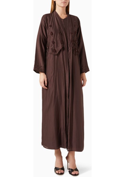 Şık ve Hafif Tencel Voile Abaya Bead Süslemeli Uzun Kollu Moda Ürünü