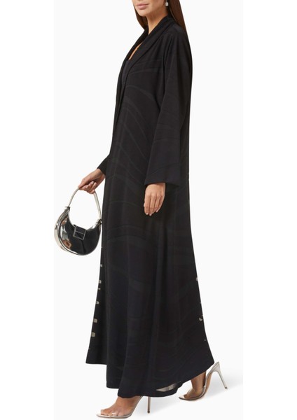 Şık ve Rahat Self-Stripe Tasarımlı Abaya Uzun Kol Açık Ön Modest Siluet fiyatları