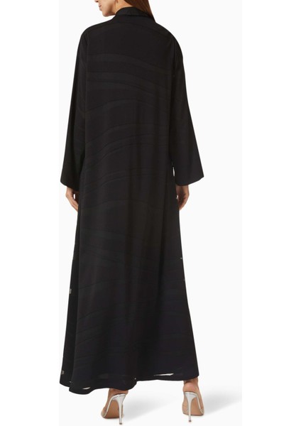 Şık ve Rahat Self-Stripe Tasarımlı Abaya Uzun Kol Açık Ön Modest Siluet modelleri