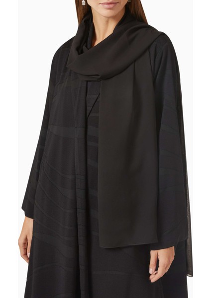 Şık ve Rahat Self-Stripe Tasarımlı Abaya Uzun Kol Açık Ön Modest Siluet indirimleri