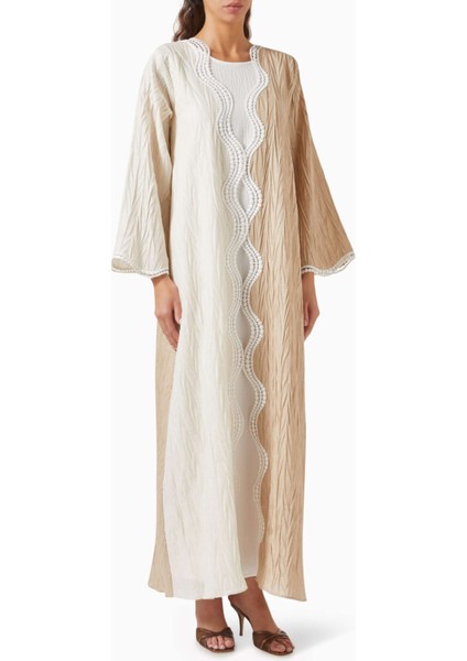 Şık 3 Parçalı Abaya Seti Rahat Keten Kumaş ile Zarif Tasarım ve Şık Işlemeler