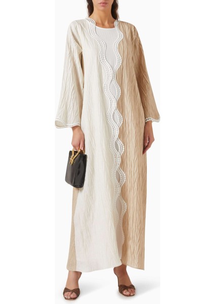 Şık 3 Parçalı Abaya Seti Rahat Keten Kumaş ile Zarif Tasarım ve Şık Işlemeler fiyatları