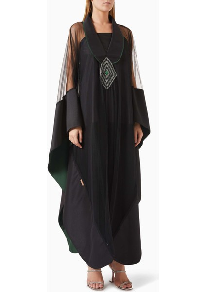 Organza Abaya Taş Süslemeli Şık Tasarım Pratik Ön Kapama ile Rahat Kullanım