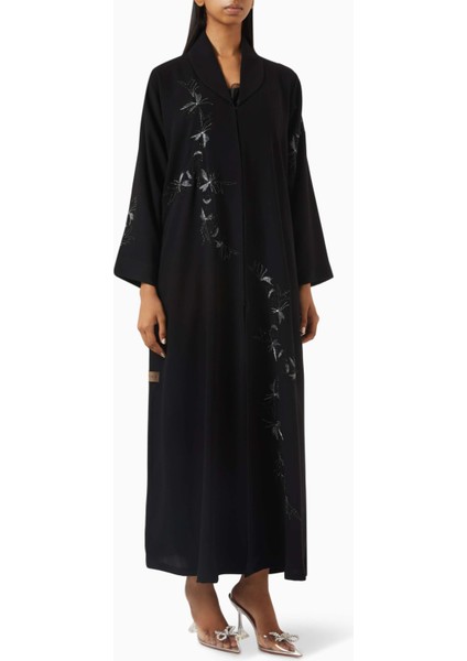 Şık Işlemeli Abaya Rahat Drape Uzun Kollu Ön Açılır Tasarım ile Her Ortama Uygun