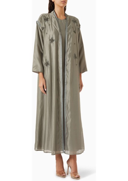 Şık Boncuk Süslemeli Abaya Ince Tencel Voile ile Zarafet ve Rahatlık Sunar