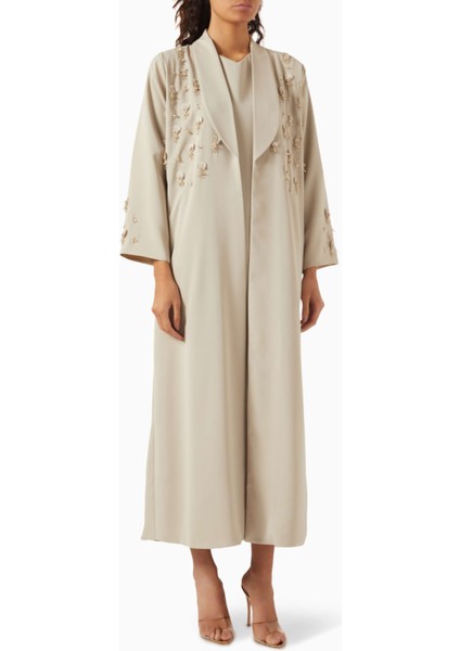 Şık ve Rahat Boncuk Süslemeli Açık Ön Abaya Uzun Kollu Günlük Kullanım Için Ideal