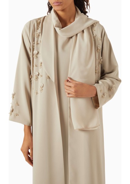 Şık ve Rahat Boncuk Süslemeli Açık Ön Abaya Uzun Kollu Günlük Kullanım Için Ideal fırsatları