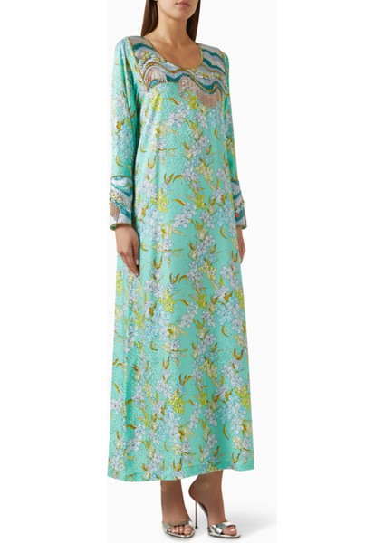 El Yapımı Işleme Detaylarıyla Şık Ipek Jacquard Jalabiya Modeli