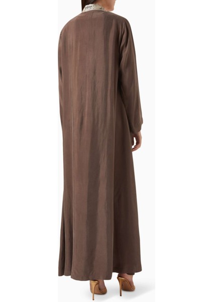 Şık V Yaka Abaya Özelleştirilmiş Düğümlü Ön Kapatma ve Doku Detayı ile Göz Alıcı Tasarım modelleri