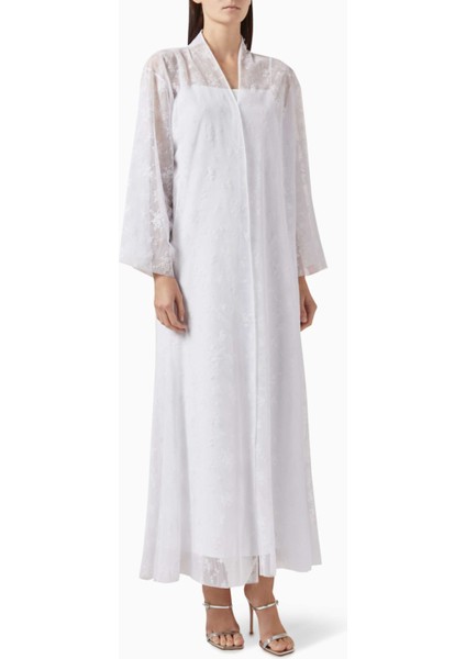 Şeffaf Tül Abaya Dandelion Motifi ile Aksesuar Sheila ile Birlikte Şık Tasarım