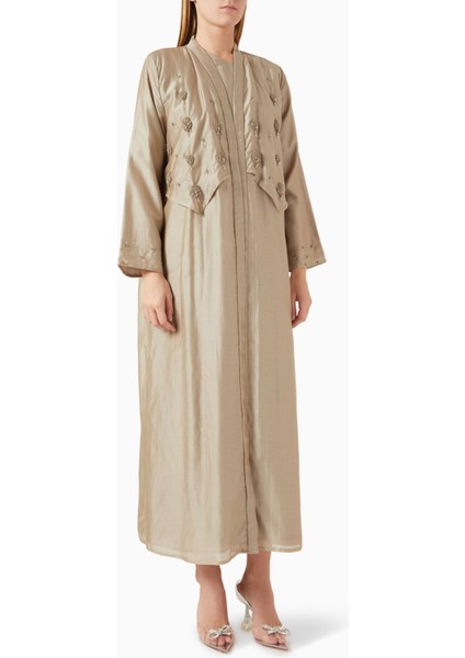 Şık ve Hafif Tencel Voile Abaya Bead Süslemeli Uzun Kollu Moda Ürünü