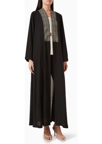 Modern Geometrik Detaylı Şifon Abaya ile Şıklığı Yakalayın