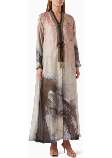 Modern Kadınlar Için Şık Baskılı Abaya Elbise Sheila ile Birlikte Hediye