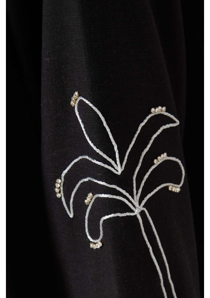 Zarif Palm Ağacı Nakışlı Islami Abaya Rahat Tasarım ile Şıklığı Yakalayın indirimleri