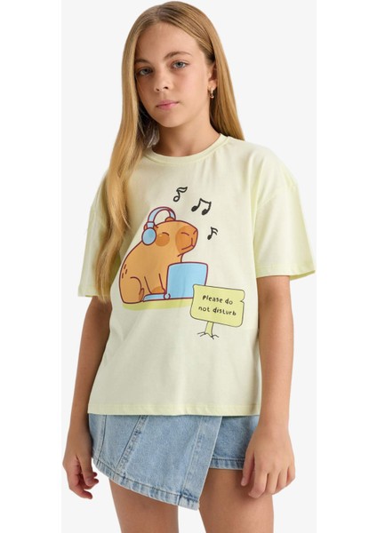 Kız Çocuk Relax Fit Bisiklet Yaka Baskılı Kısa Kollu Tişört F9723A825HS modelleri