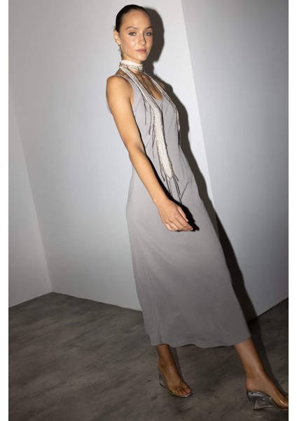 V Yaka Modal Kolsuz Maxi Elbise G1387AX25AU fiyatları