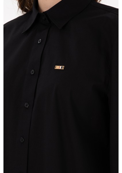 Kadın Siyah Gömlek Desenli 50297103-VR046