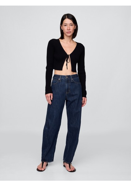 Kadın Mavi High Rise Barrel Jean Pantolon