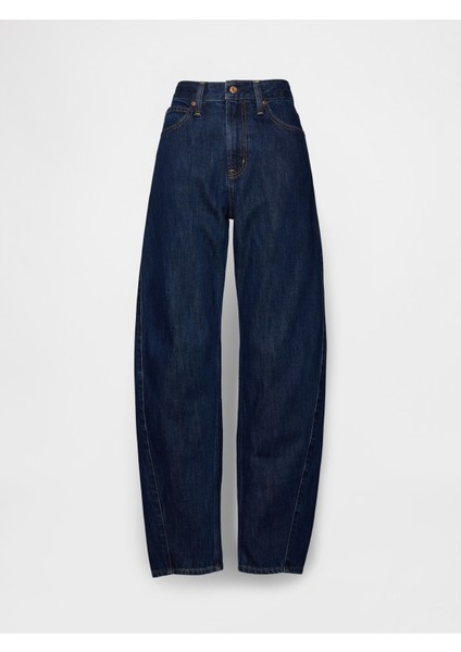 Kadın Mavi High Rise Barrel Jean Pantolon fırsatları