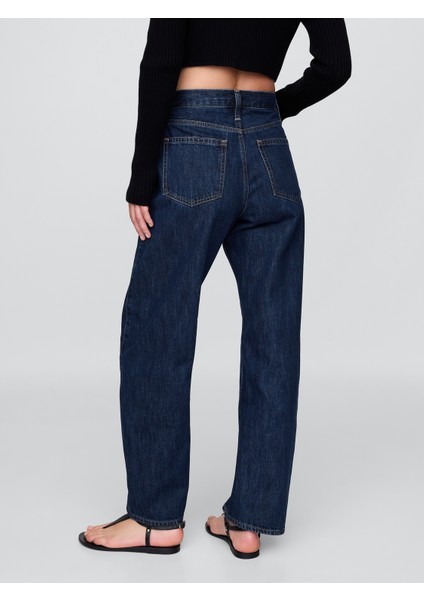 Kadın Mavi High Rise Barrel Jean Pantolon