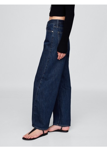 Kadın Mavi High Rise Barrel Jean Pantolon