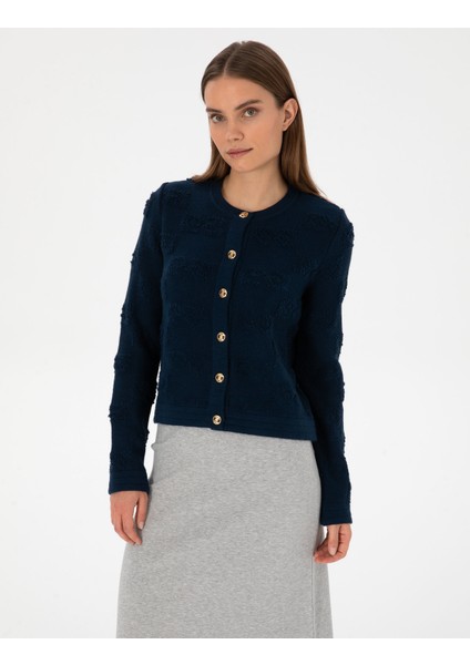 Kadın Lacivert Slim Fit Triko Hırka 50310960-VR033