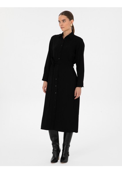 Kadın Siyah Comfort Fit Dokuma Elbise 50318230-VR046 modelleri