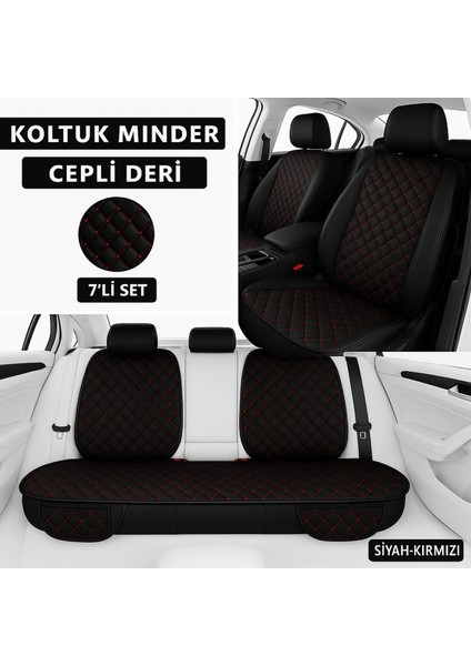 Nissan Tiida Sedan 2005–2013 Uyumlu 7 Parça Kapitone Araba Koltuk Minderi Deri Siyah Kırmızı - Kaymaz | Trobus
