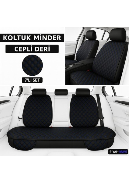 Toyota Chr 2016–2024 Uyumlu 7 Parça Kapitone Araba Koltuk Minderi Deri Siyah Mavi - Kaymaz | Trobus