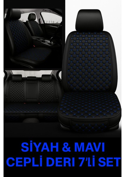 Toyota Chr 2016–2024 Uyumlu 7 Parça Kapitone Araba Koltuk Minderi Deri Siyah Mavi - Kaymaz | Trobus fiyatları