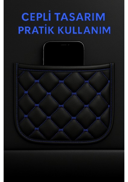 Toyota Chr 2016–2024 Uyumlu 7 Parça Kapitone Araba Koltuk Minderi Deri Siyah Mavi - Kaymaz | Trobus modelleri