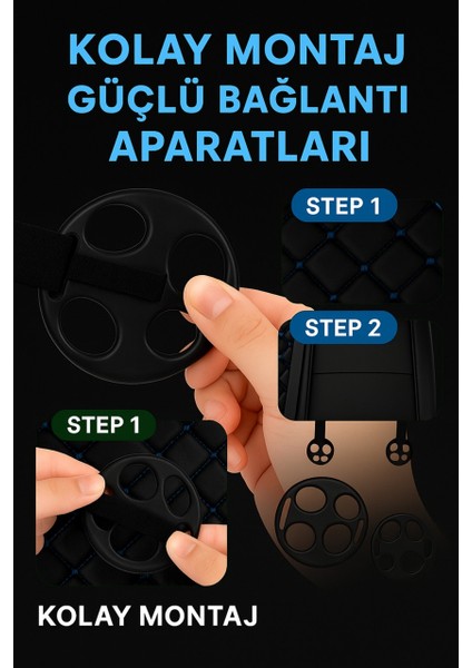 Toyota Chr 2016–2024 Uyumlu 7 Parça Kapitone Araba Koltuk Minderi Deri Siyah Mavi - Kaymaz | Trobus