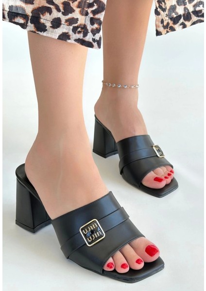 Taver Siyah Cilt Topuklu Terlik modelleri