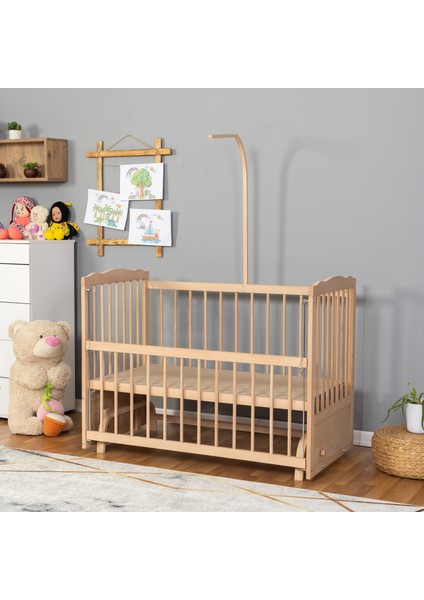 Ahşap Organik Beşik Anne Yanı Beşik 3 Kademeli Lüx Bebek Beşiği 60 x 120 cm