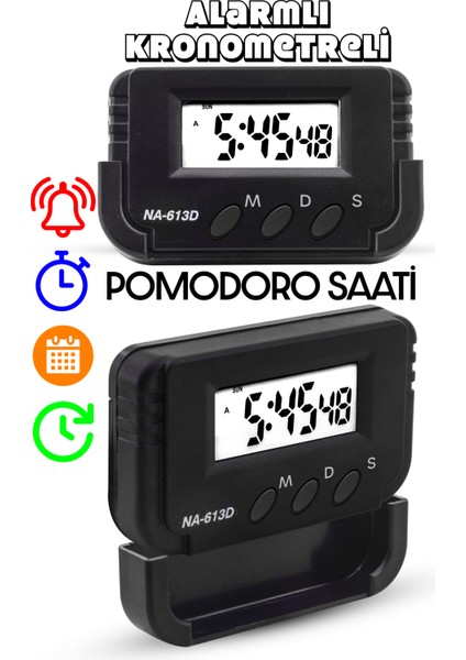 Pomodoro Öğrenci Saati Kronometreli Alarmlı Takvimli Dijital Ders Çalışma Saati Masa Oto Saati